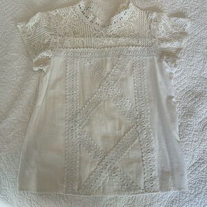 Cotton lace mock neck blouse. Cream/white size S.